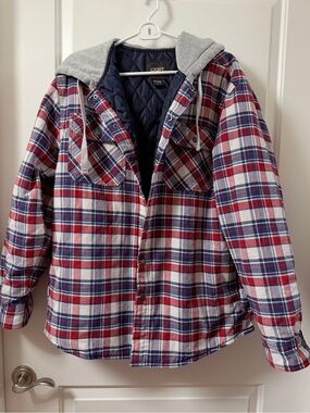 Mens Plaid Hooded Jacket - Red & Navy